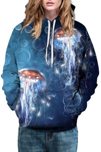 Fashion Galaxy Jellyfish Pattern Long Sleeve Casual Loose Unisex Hoodie