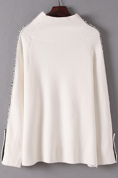 Basic Simple Letter Pattern Mock Neck Long Sleeve Leisure Sweater