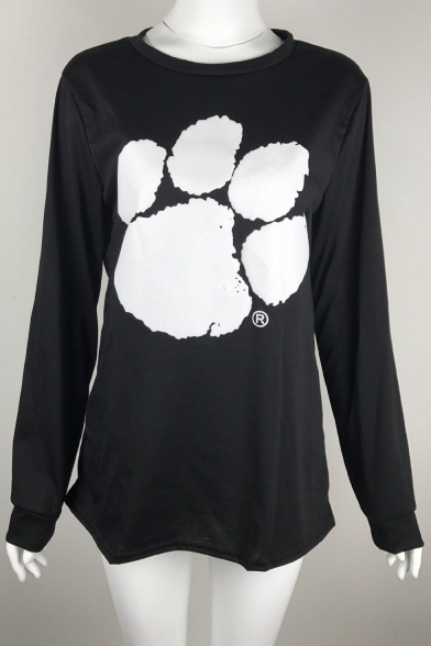 Color Block Bear Claw Paw Long Sleeve Leisure Pullover Sweatshirt