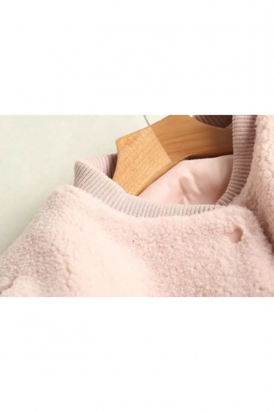 Fashion Embroidery Pattern Stand-Up Collar Long Sleeve Fluffy Coat