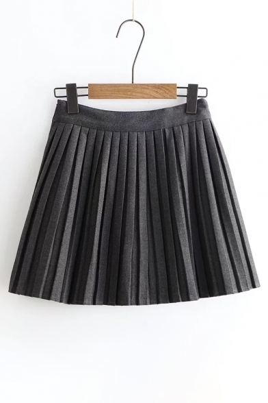 Fashion Simple Plain High Waist Pleated Mini Skirt