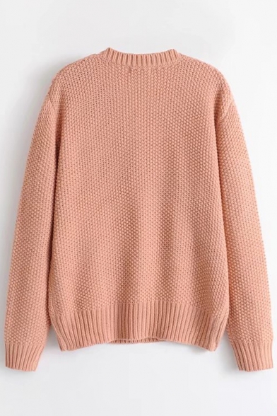 Simple V-Neck Long Sleeve Pullover Sweater with Pockets