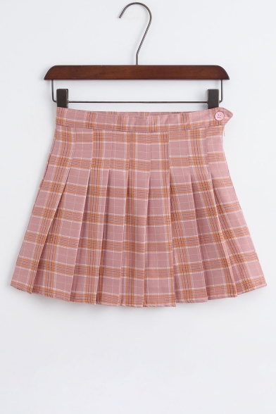 New Stylish Classic Plaid Zip Fly Mini Pleated Skirt