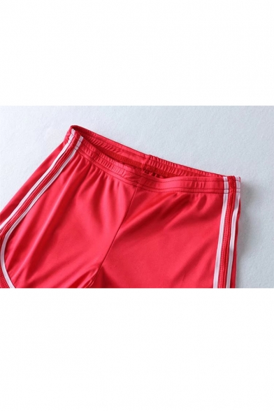 New Stylish Color Block Striped Trim Dipped Hem Elastic Waist Sport Shorts