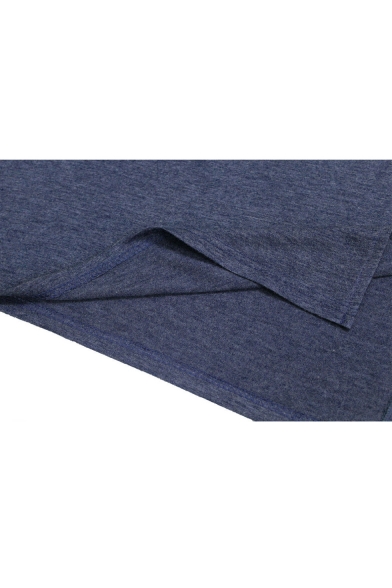 Simple Plain V-Neck Drawstring Waist Split Side Long Sleeve Wrap Maxi Dress