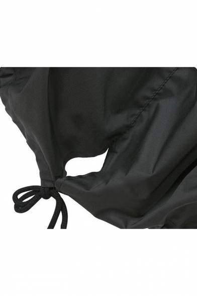 Simple Plian Stand-Up Collar Elastic Waist Dipped Hem Long Sleeve Windproof Coat