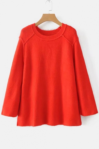 Basic Simple Plain Long Sleeve Round Neck Pullover Comfort Sweater