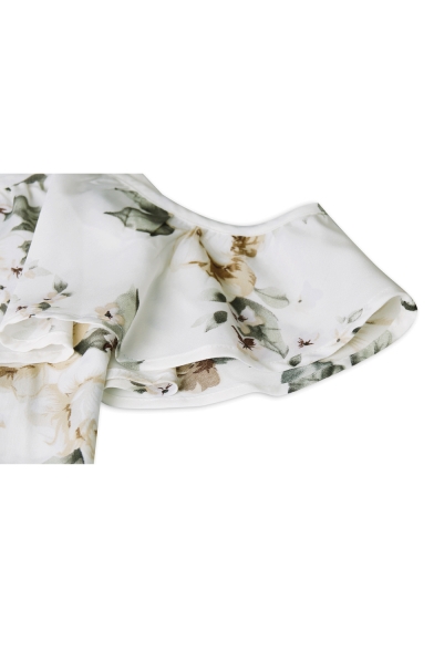 Chic Floral Pattern Cold Shoulder Ruffle Hem A-line Mini Dress