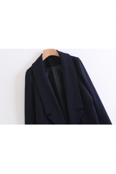 New Stylish Notched Collar Long Sleeve Simple Plain Tunic Coat