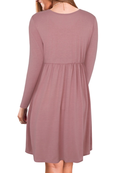 Simple Plain Scoop Neck Long Sleeve T-shirt Mini Dress