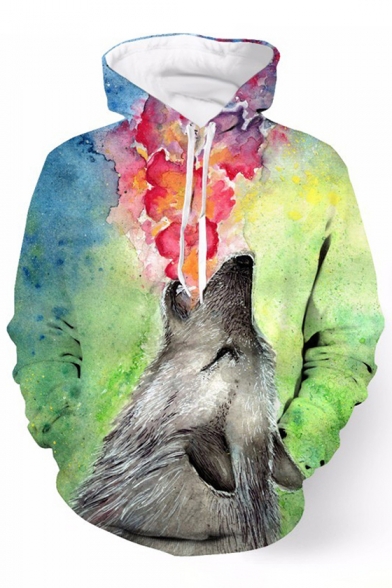 

Watercolor Wolf 3D Print Long Sleeve Pullover Hoodie, LC451952