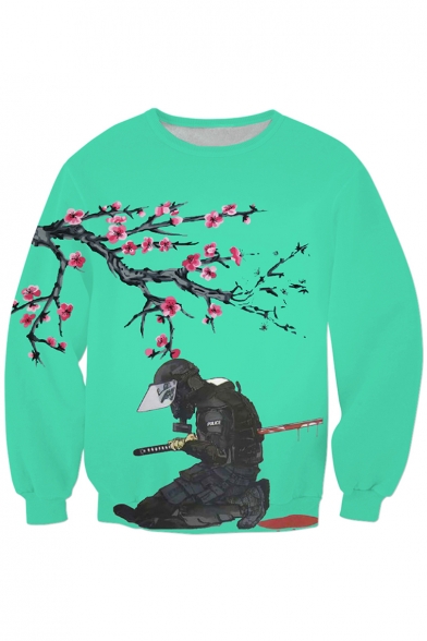 Color Block Floral Ninja Print Long Sleeve Sweatshirt
