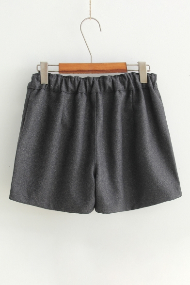 Fashion Embroidery Fox Pattern Elastic Waist Loose Shorts