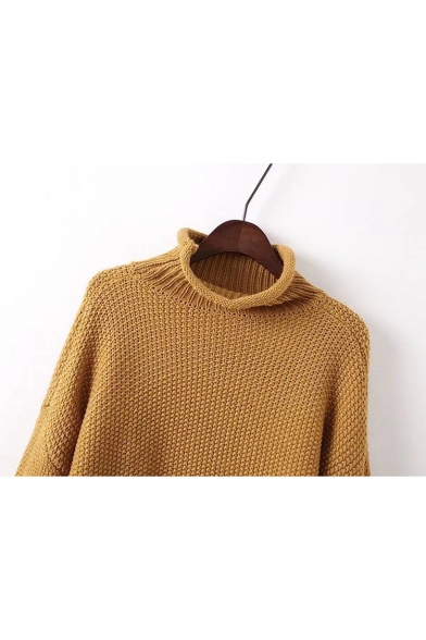 Mock Neck Long Sleeve Simple Plain Casual Basic Pullover Sweater