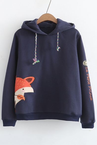 New Arrival Cartoon Fox Embroidered Warm Thick Long Sleeve Leisure Casual Hoodie