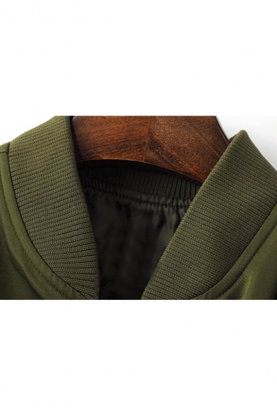 New Stylish Stand-Up Collar Long Sleeve Zipper Plain Bomber Jacket