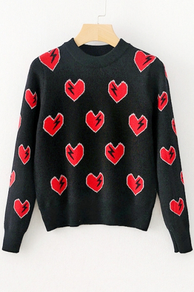 Chic Lightning Love Pattern Long Sleeve Round Neck Pullover Sweater