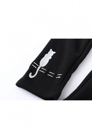Fashion Letter Cat Embroidered Elastic Waist Leisure Skinny Pants