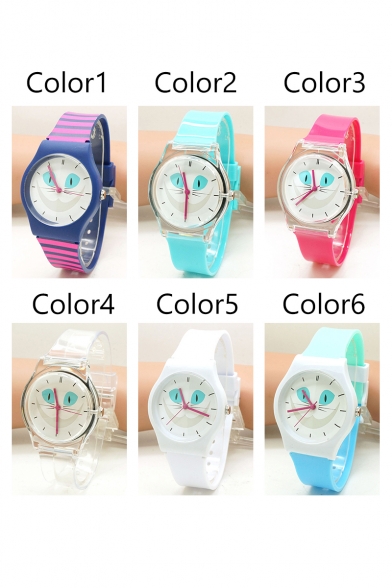 New Fashion Color Block Cartoon Cat Pattern Sports Watch for Children