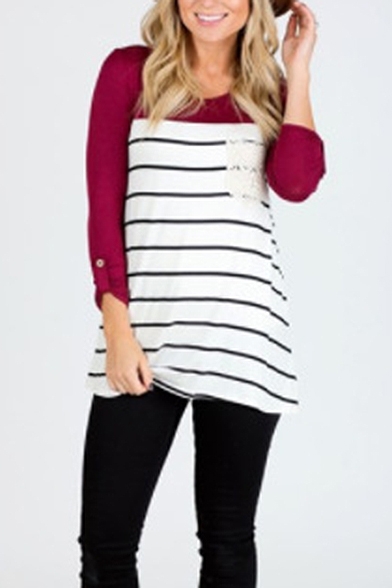 Color Block Panel Striped Pattern Boat Neck Long Sleeve T-Shirt Mini Dress