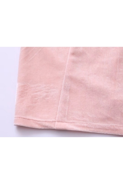 Color Block Rose Embroidered Halter Neck Sleeveless Velvet Top with Elastic Waist Shorts