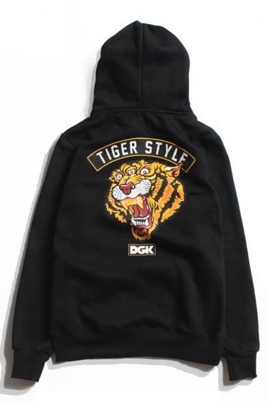 Color Block Tiger Head Printed Long Sleeve Hoodie