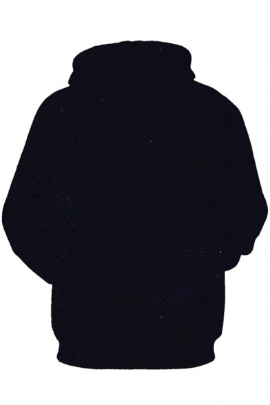 Leisure Color Block Galaxy Print Long Sleeve Hoodie with Pockets