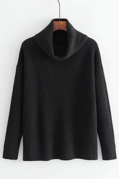 Ne Stylish Turtle Long Sleeve Simple Plain Loose Pullover Sweater