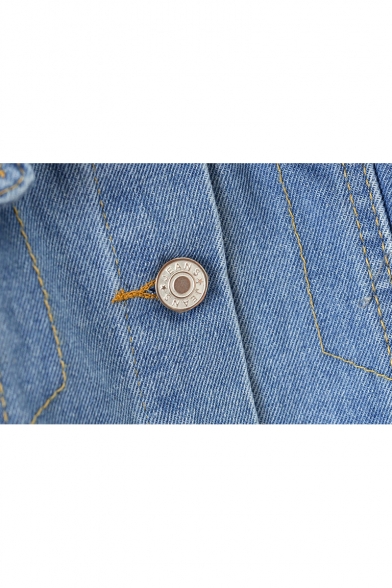 New Collection Plain Lapel Collar Long Sleeve Buttons Down Denim Jacket