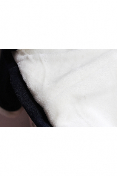 New Fashion Color Block Rabbit's Ears Embellished Hooded Long Sleeve Wool Coat
