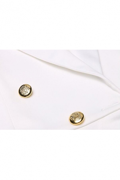 Notch Lapel Buttons Embellished Dipped Hem Long Sleeve Blazer