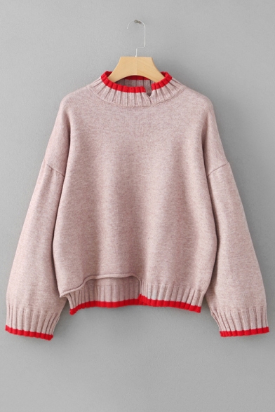 Fashion Color Block Mock Neck Long Sleeve Casual Leisure Comfort Sweater