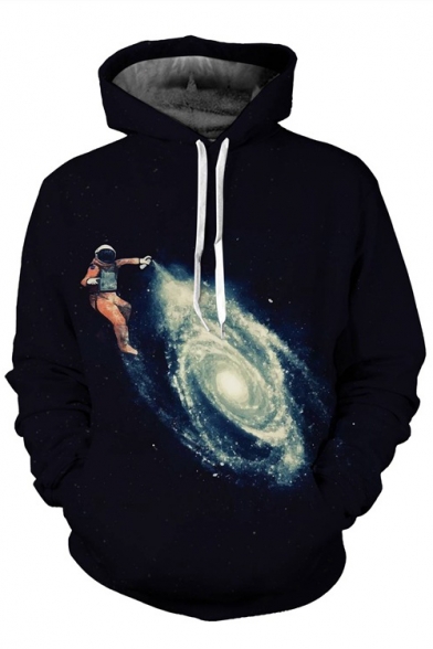 Leisure Color Block Galaxy Print Long Sleeve Hoodie with Pockets
