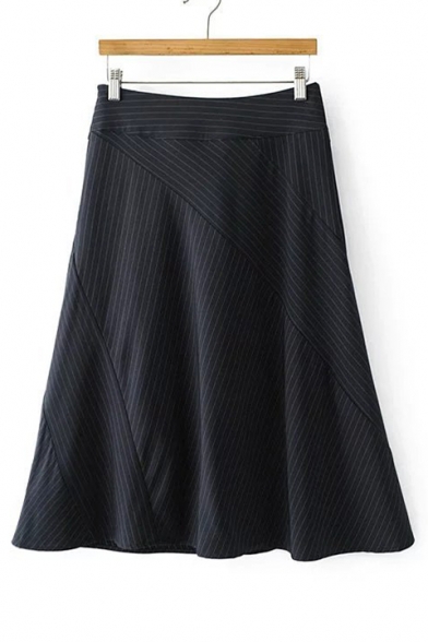 New Stylish Bow Tie Waist Stripe Print A-Line Midi Skirt