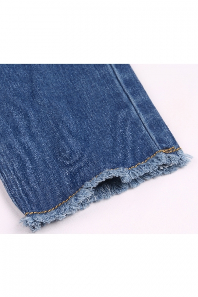 New Stylish Zip Back Frayed Hen Plain Ankle Grazer Jeans