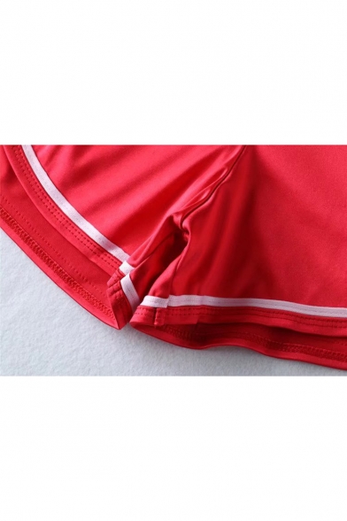 New Stylish Color Block Striped Trim Dipped Hem Elastic Waist Sport Shorts