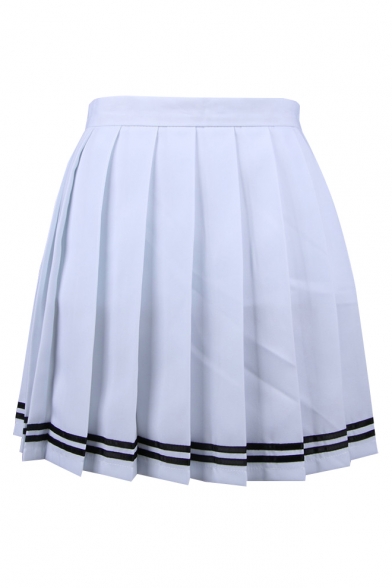 Simple Plain High Waist Pleated Short Skirt