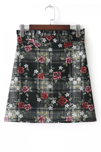 New Collection High Waist Fashion Floral Pattern Mini A-Line Skirt