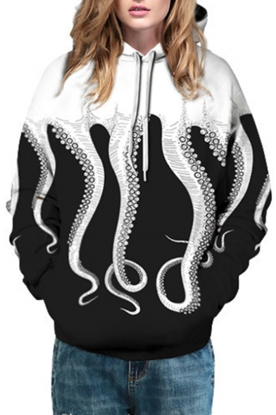 New Stylish 3D Octopus Print Drawstring Sleeve Sport Unisex Hoodie