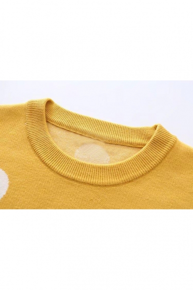 Round Neck Long Sleeve Fashion Polka Dot Pattern Pullover Sweater