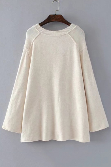 Basic Simple Plain Long Sleeve Round Neck Pullover Comfort Sweater