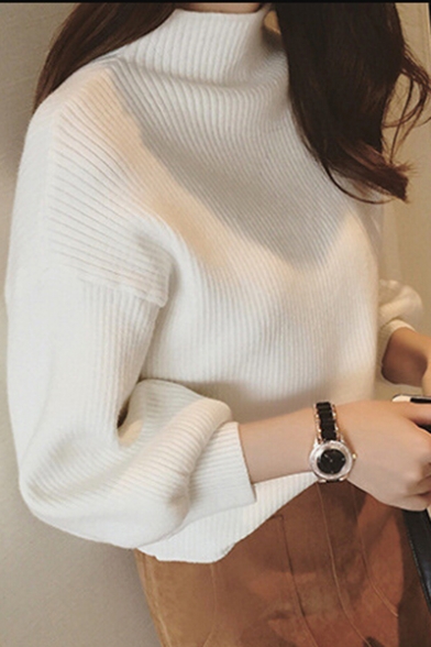 Fashion Solid Turtleneck Drop Sleeve Textured Pullover Sweater