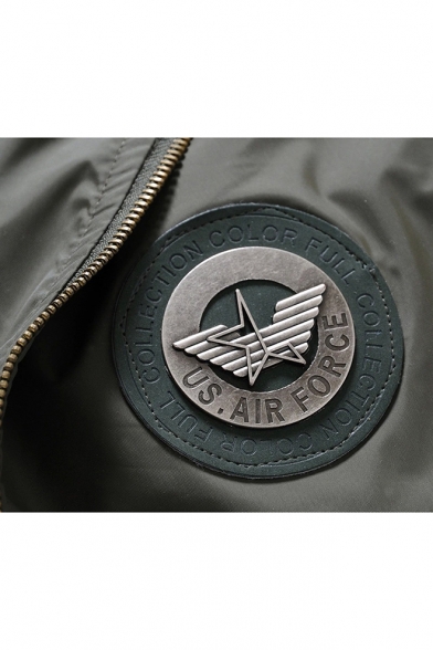 Letter Print Badge Embellished Stand-Up Collar Long Sleeve Air Force Jacket