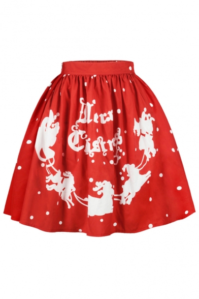New Fashion Digital Christmas Theme Printed High Rise Midi Flared Skirt