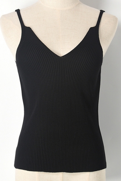 New Stylish Solid Textured Detail V-Neck Skinny Cami Sweater