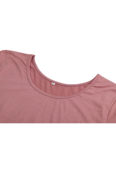 Simple Plain Scoop Neck Long Sleeve T-shirt Mini Dress