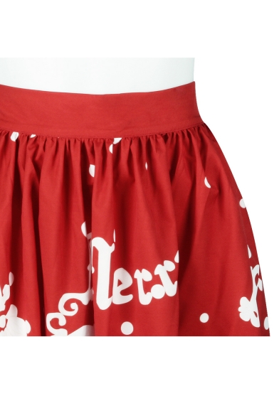 New Fashion Digital Christmas Theme Printed High Rise Midi Flared Skirt
