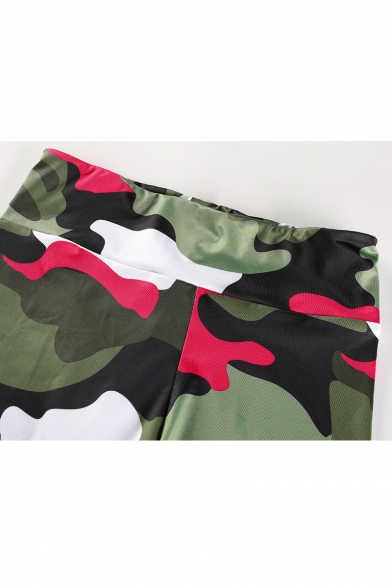 New Stylish Camouflage Print Elastic Waistband Cigarette Pants
