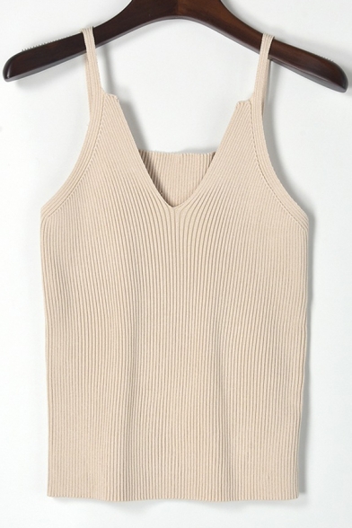 New Stylish Solid Textured Detail V-Neck Skinny Cami Sweater