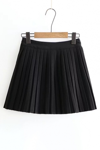 Fashion Simple Plain High Waist Pleated Mini Skirt - Beautifulhalo.com